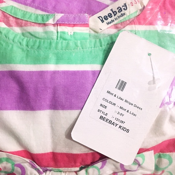 Toddler Girl’s Stripe mint lilac Dress 2-3yrs - Picture 2 of 2